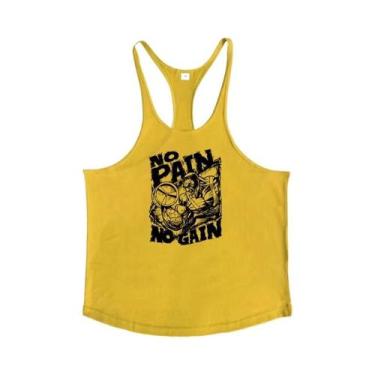 Imagem de Camiseta Sem Mangas Para Academia Masculina Com Estampa NO PAIN NO GAI
