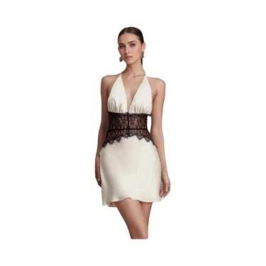 Imagem de Vestido Mini Branco De Renda Com Patchwork E Costas Abertas Feminino V