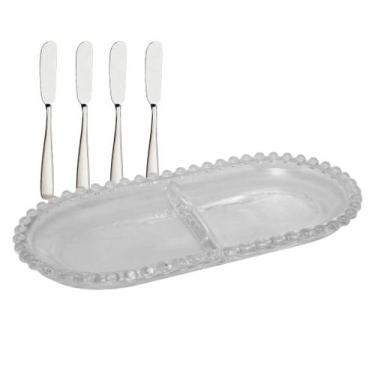 Imagem de Petisqueira Oval Cristal Divisória Pearl 24cm Espátulas Inox - Wolff
