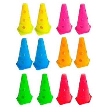 Imagem de Cone De Marcação Furado Colorido 24cm Pvc - Kit C/ 60 Unidades - DareE