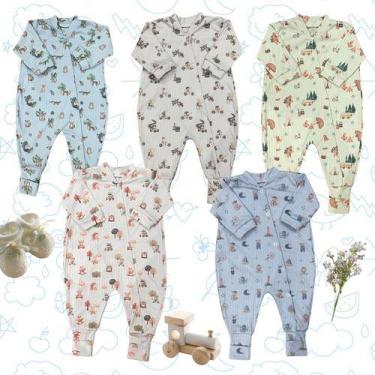 Imagem de Kit 5 Macacão Bebê F Agulha Estampado Vira Pé Menino Alyaht -, Multico