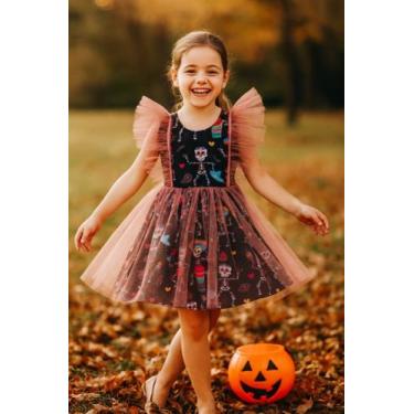 Imagem de Fantasia Caveirinhas Vestido Halloween Infantil Para Menina Delicado C