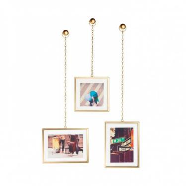 Imagem de Porta-retratos de parede c/ correntes Fotochain dourado 3 peças - Umbr