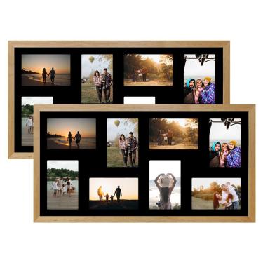 Imagem de Kit 2 Quadros Multifoto 16 Fotos 10x15 Paspatur Preto 32x62 Moldura:moldura Mel