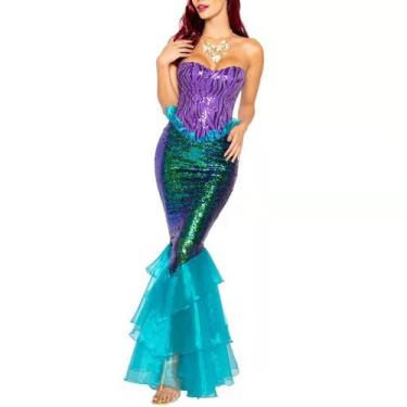 Imagem de Vestido Fantasia Adulto Cosplay Halloween Sereia Ariel - Genérica, 34