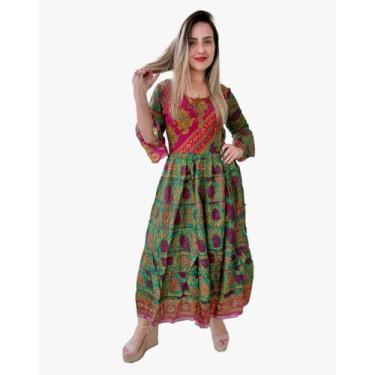 Imagem de Vestido Longo Indiano Estampado Manga 3/4 Toque De Seda-cod.003 - Alec
