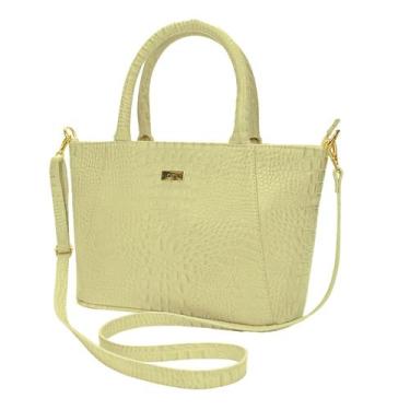 Imagem de Bolsa Tote Couro Legítimo Feminina Transversal Tiracolo Média Madamix 
