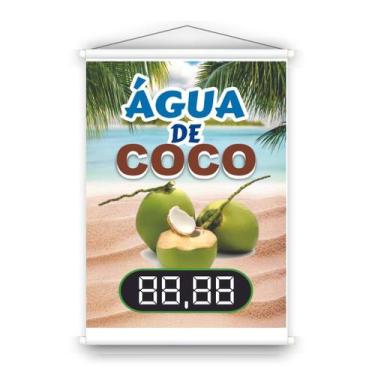 Imagem de Banner em lona para vender e divulgar Água de coco preço editável. Uso