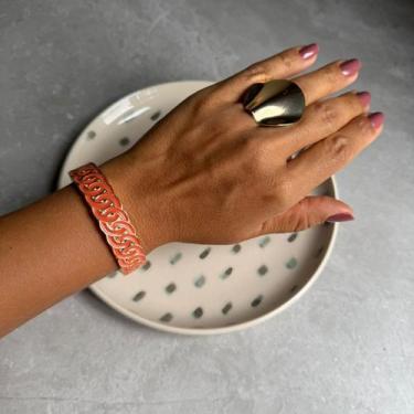 Imagem de Bracelete Corrente Esmaltado Dourado COR:LARANJA - Nilza Biju, Laranja