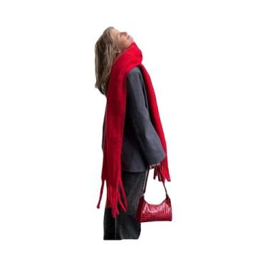 Imagem de Cachecol De Luxo Feminino Em Cashmere, Xale Grosso E Quente Com Franja