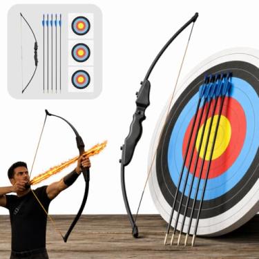 Imagem de Kit Arco Flecha Profissional Destro de Madeira de Faia Força de 40lbs + 5 Flechas de Ponta de Alumínio Para Tiro ao Alvo Arqueria Caça Pescaria Esportivo Campeonato (Preto)