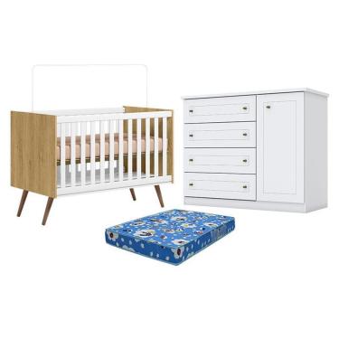 Imagem de Kit Berço Americano Q Encanto 3820 Retrô MDF Colchão Incluso Freijó e Branco Acetinado Qmovi
