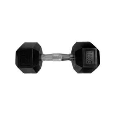 Imagem de Halter Sextavado Injetado com Pegada Cromada 10kg para Musculação Anil