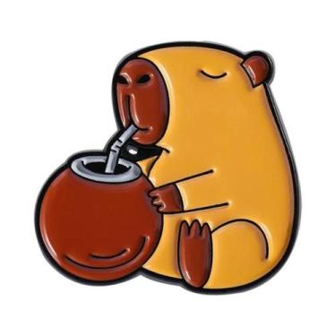 Imagem de Pin De Esmalte Engraçado De Capivara Bebendo Erva-Mate, Broche De Meta
