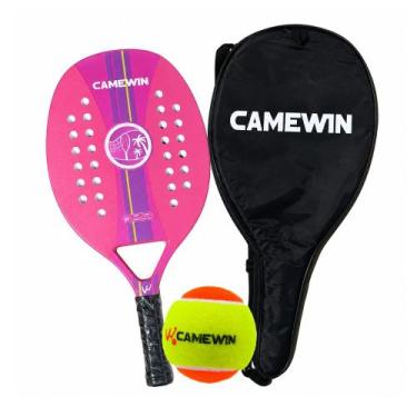 Imagem de Raquete Beach Tennis Camewin Fibra de Carbono + Bolinha, Rosa
