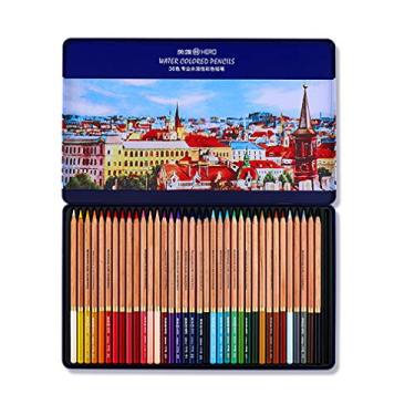 Imagem de Lápis profissional solúvel em água 36 cores, caixa de ferro para estudante profissional pintado à mão