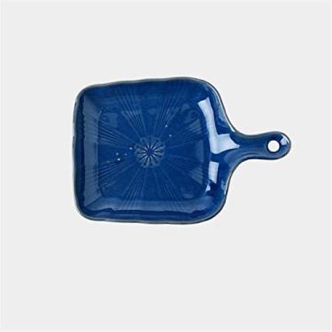 Imagem de GUIPAIHAI Forma de cerâmica estilo japonês para louças domésticas e micro-ondas, forno aquecido, bandeja para assar, louça, prato resistente a altas temperaturas (cor: azul, tamanho: quadrado)