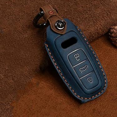 Imagem de YJADHU Couro remoto masculino feminino porta-chaves porta-chaves capa para carro, adequado para Audi A1 A3 A4 A5 Q7 A6 C5 C6, C azul