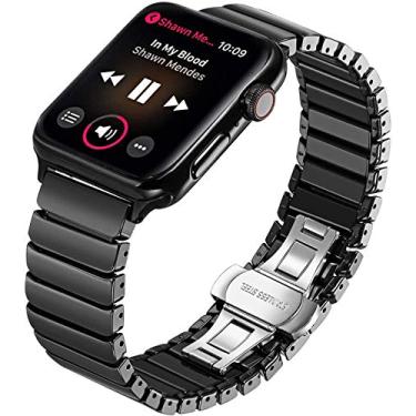 Imagem de MaKTech Pulseira de Elo Cerâmico para Apple Watch 10/9/Ultra 2/SE/8/7[2024] (46mm/45mm/44/49mm,Preto)