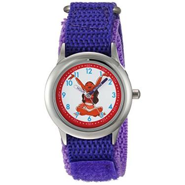 Imagem de DISNEY Moana Relógio analógico de quartzo de aço inoxidável com pulseira de nylon, roxo, 16 (modelo: WDS000034)