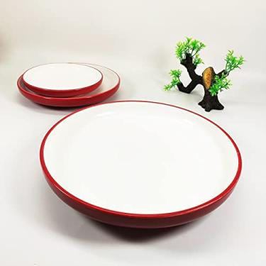 Imagem de Prato de macarrão, pratos redondos vermelhos e brancos, pratos de jantar para salada, utensílios de mesa de cozinha (cor: 28 cm)