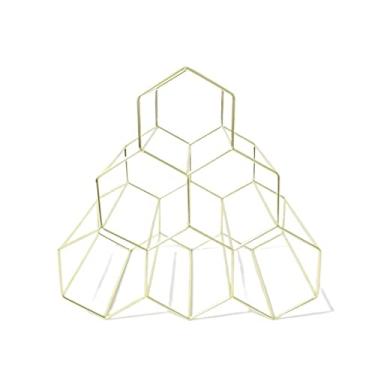 Imagem de Suporte de garrafa de vinho nórdico de ferro forjado para decoração de vinho em forma de favo de mel ornamentos de metal para sala de estar, bar, armário de vinho, prateleira empilhável para vinho (cor: ouro)