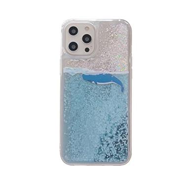 Imagem de Capa Bling Liquid Quicksand para iPhone 13 Pro Max 12 11 Pro XS Max XR X 7 8 Plus SE 2020 Capas de Telefone Glitter Com Padrões de Golfinho, Baleia Azul, Para iPhone 13