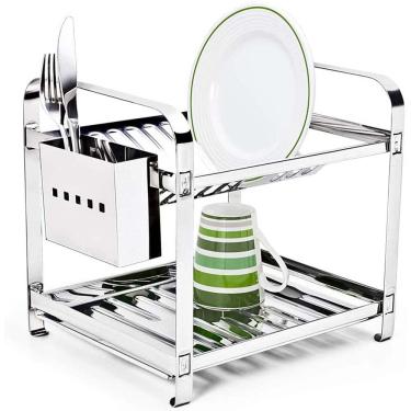 Imagem de Escorredor de Louça 12 Pratos Aço Inox MakInox Porta Talher Inox