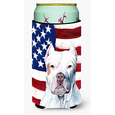 Imagem de USA American Flag with Pit Bull Tall Boy Beverage Insulator Beverage Insulator Hugger