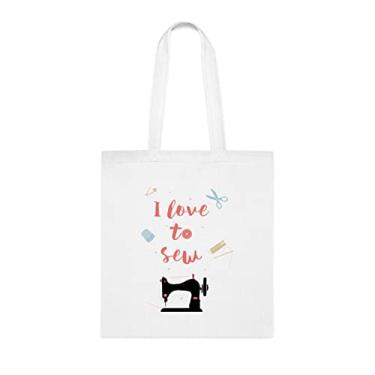 Imagem de Sacola costurada, sacola I Love To Sew, presente costurado, bolsa de ombro, costurar bolsas reutilizáveis, ideia de presente de cesta de Natal de aniversário, Branco