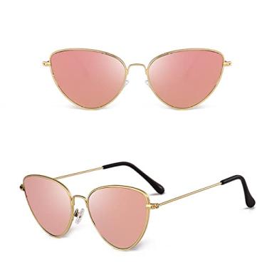 Imagem de Óculos de sol retrô olho de gato feminino amarelo rosa lente óculos de sol armação de metal uv400 óculos de condução óculos de sol, 2, china