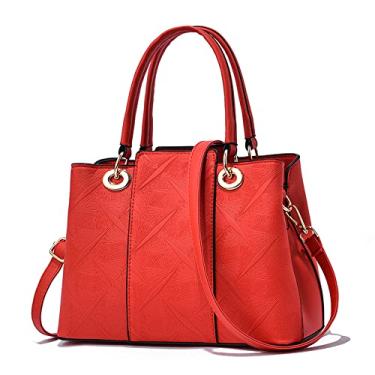 Imagem de Bolsa de ombro em relevo para mulheres bolsas de couro bolsa grande bolsa de ombro alça superior bolsa transversal, Vermelho