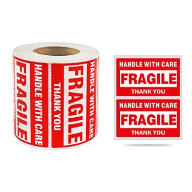 Imagem de Adesivos frágeis 2x3 alça com cuidado obrigado 500 / rolo etiqueta de aviso 1 rolo 2" x 3" alça frágil com adesivos de cuidado etiquetas 90 * 50 mm-1000 peças