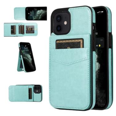 Imagem de MEOORHE Capa de telefone PU de luxo com clipe de carteira para iPhone 14 13 12 11 8 7 6 S Pro Plus Max Mini X XS XR SE2 Plus Shell, Trend Popular Cover Bumper(13 Pro, azul claro)