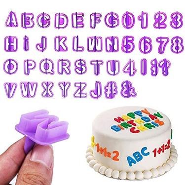 Imagem de Cortadores de letras, cortadores de alfabeto, conjunto de cortadores de fondant de letras e números, 40 peças, molde de bolo de fondant de biscoito, cortador de letras para fondant, decoração de bolos