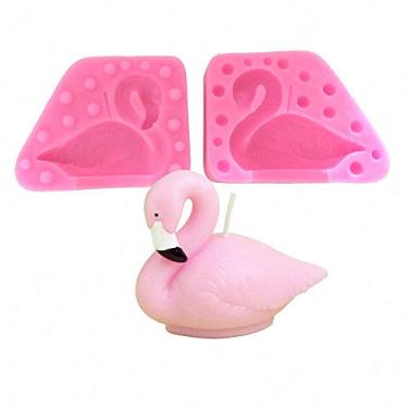 Imagem de Vela de silicone 3D Flamingo, molde de cera de giz de sabão Flamingo, molde de cera de flamingo, chocolate para decoração de topo de bolo