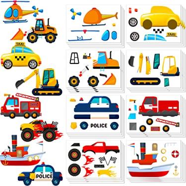 Imagem de 32 folhas, adesivos para o rosto, folhas faça seu próprio adesivo, adesivo para carro, caminhão, avião, para crianças, 8 designs, adesivos de transporte DIY para jardim de infância, aniversário, sala de aula, berçário, festa