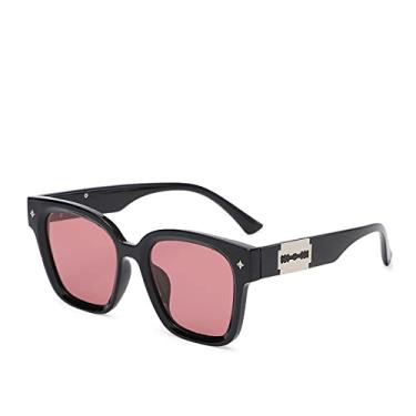 Imagem de Óculos de sol femininos polarizados pretos clássicos Óculos de sol grandes quadrados de luxo Óculos decorativos exclusivos de lâmina de barbear, preto vermelho, polarizado