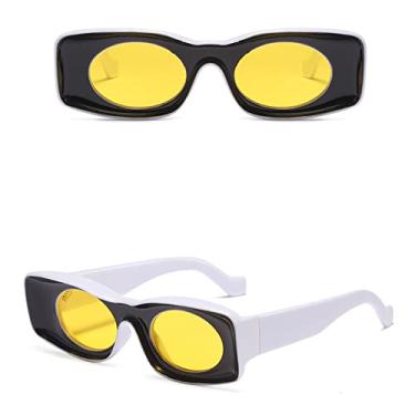 Imagem de Candy Colors Retro Óculos de Sol Feminino Designer Chunky Retângulo Grandes Óculos de Sol Designer Tons Para Mulheres, C8 Preto Branco Amarelo, Tamanho Único