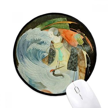 Imagem de Mouse pad ilustrador antigo chinês guindaste branco tapete redondo para computador