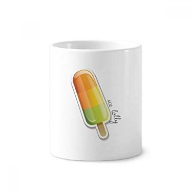 Imagem de Caneca com suporte de caneta de picolé verde amarelo laranja doce sorvete suporte de caneta caneca suporte de cerâmica copo de lápis