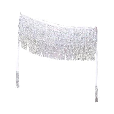Imagem de Boho Belly Lantejoulas Belly Hip Lenço Tassel Fringe Rave Fantasia de Dança de Festa para Mulheres e, 3 Camadas Brancas