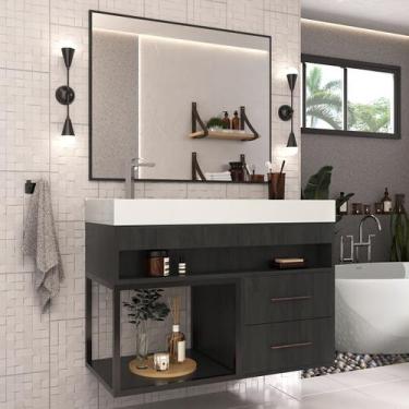 Imagem de Gabinete Para Banheiro Com Cuba E Espelheira New Plus Carbono - Movill