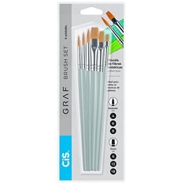 Imagem de CIS Graf Brush Set Pincel Artístico, Blister c/6 unidades (3 redondos 4, 6 e 8 e 3 chatos 6, 12 e 18), 52.7425, Cinza
