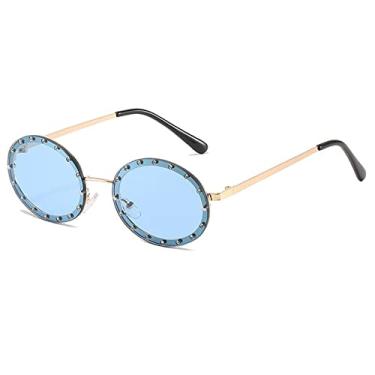 Imagem de Óculos de sol redondo sem aro com strass feminino armação de metal preto rosa óculos de sol feminino vintage tons UV400, 2, tamanho único