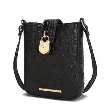Imagem de MKF Collection Bolsa tiracolo feminina, couro vegano em relevo de crocodilo sintético, bolsa de ombro, bolsa de mão da Mia K, Preto Avery, Medium