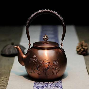 Imagem de Bule De Chá De Cobre Sólido Feito À Mão Chaleira De Fogão Bule De Chá De Cobre Gravado Grosso Chaleira De Fogão Bule De Chá Assobiando Chaleira Para Fogão Infusores De Bule De Chá Para Chá A Grane