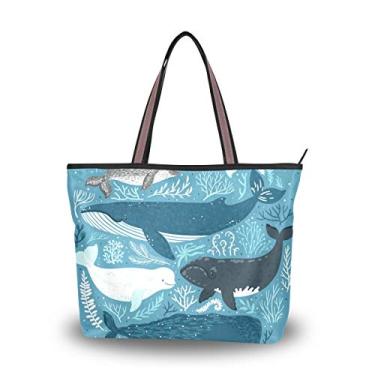 Imagem de Bolsa de ombro My Daily feminina com estampa de baleias e coral, Multi, Large