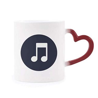 Imagem de Caneca branca de grés com notas musicais, sensível ao calor, mudança de cor vermelha