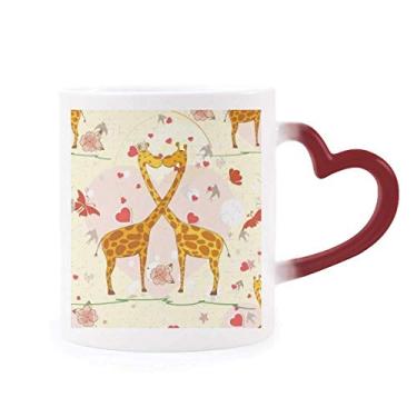 Imagem de Caneca amarela Kissing Girafas Dia dos Namorados sensível ao calor Caneca vermelha muda de cor